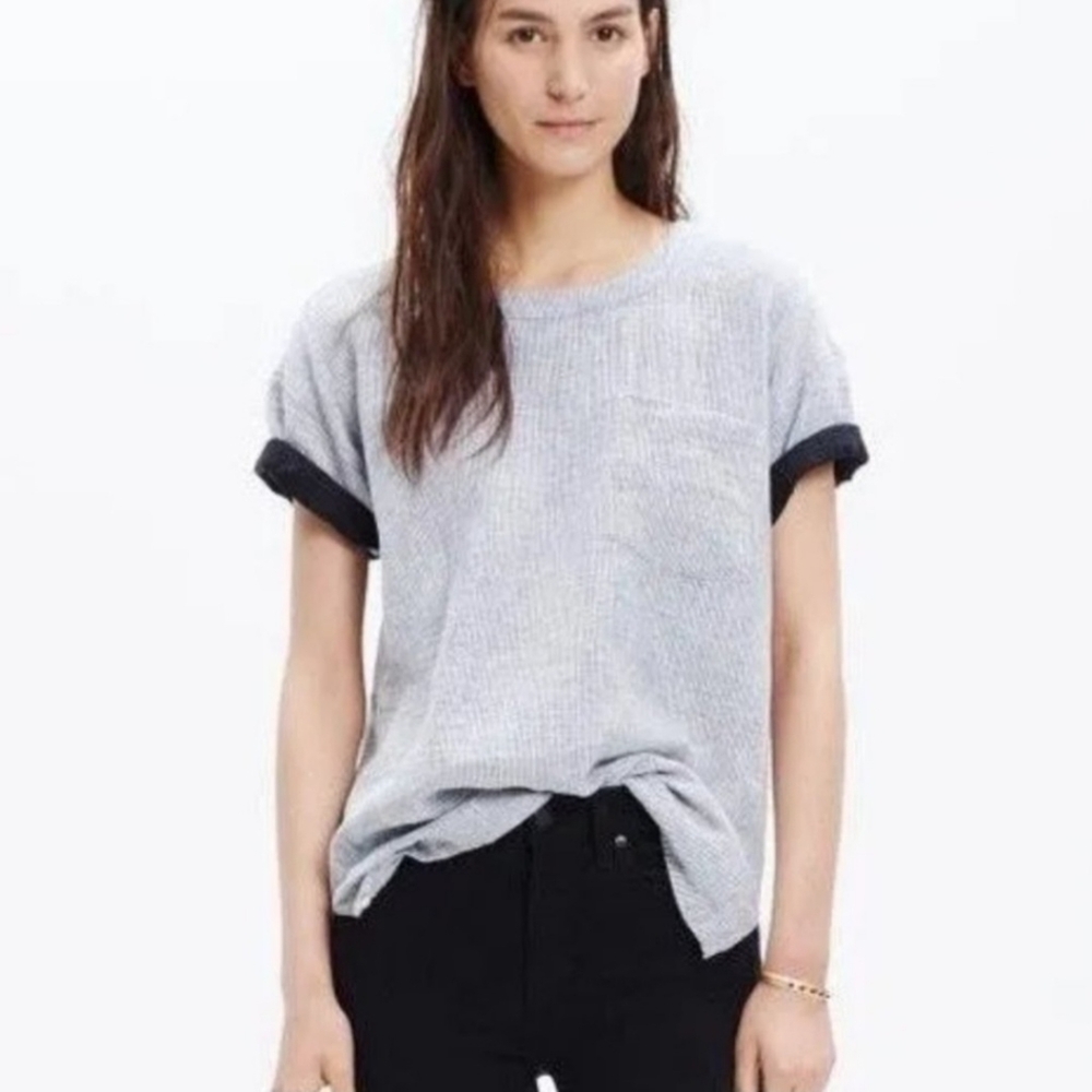 🔥MADEWELL Black|White Linen Blend Copier Stripe Short Sleeve Oversized Tee XS